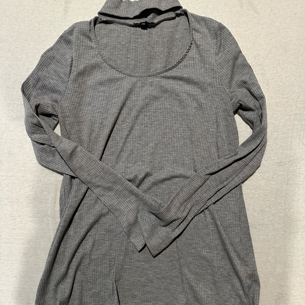 Cut Out Choker Neck Ribbed Long Sleeve